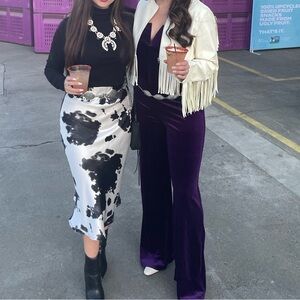 Cow print midi satin skirt